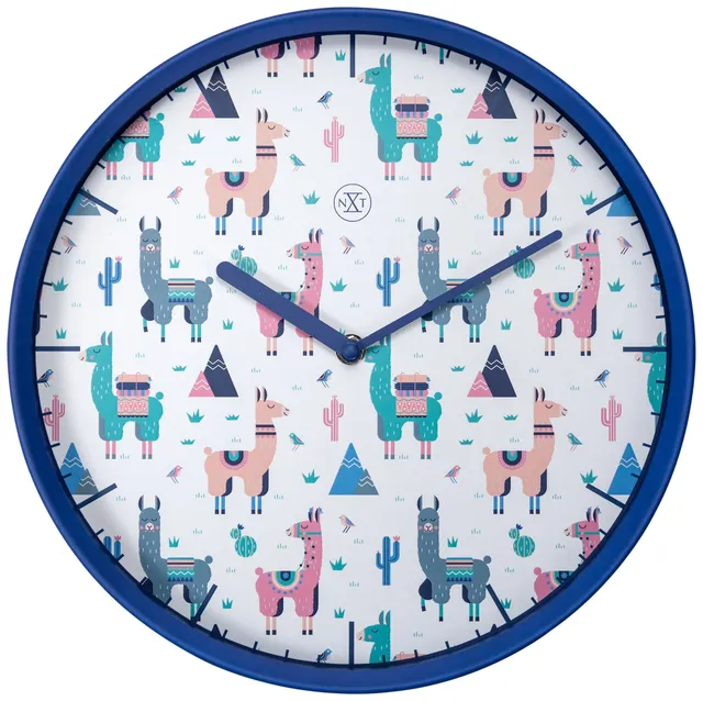 nextime-alpaca-wanduhr-30cm-lautlos-kunststoff-blau-mit-alpaka-print image 1