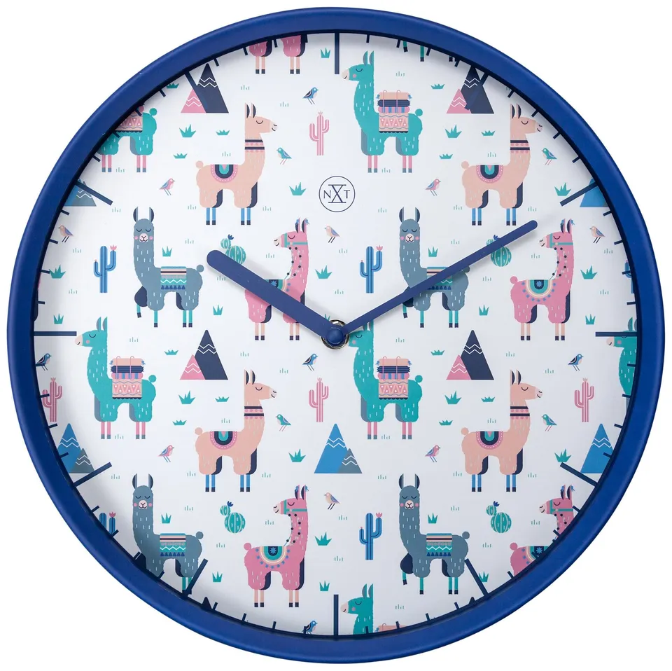 nextime-alpaca-wanduhr-30cm-lautlos-kunststoff-blau-mit-alpaka-print image 1