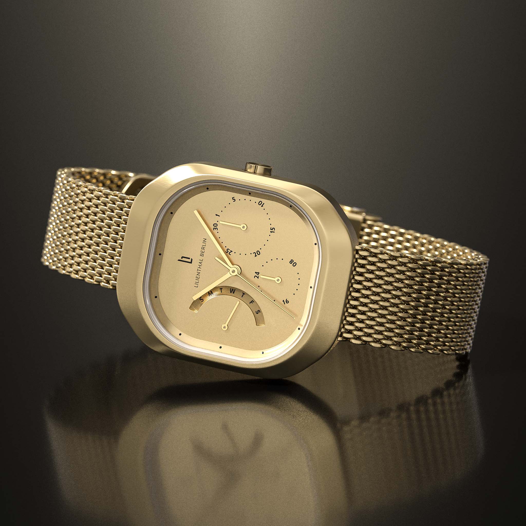lilienthal-berlin-multimatica-all-gold-rechteckuhr-mit-tag-datum image 3