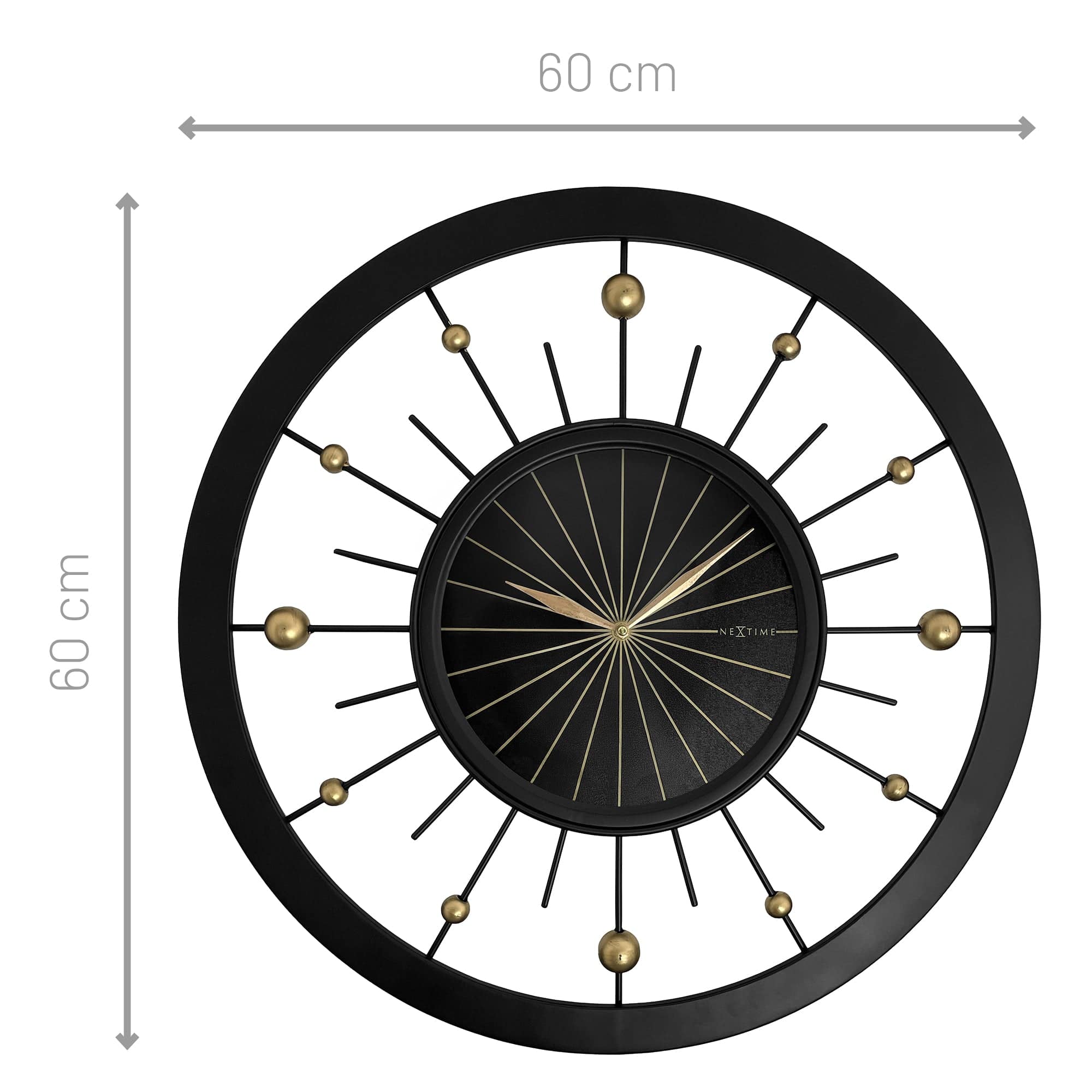 nextime-orbit-wanduhr-60-cm-leise-schwarz-metall-mit-goldenen-details image 6