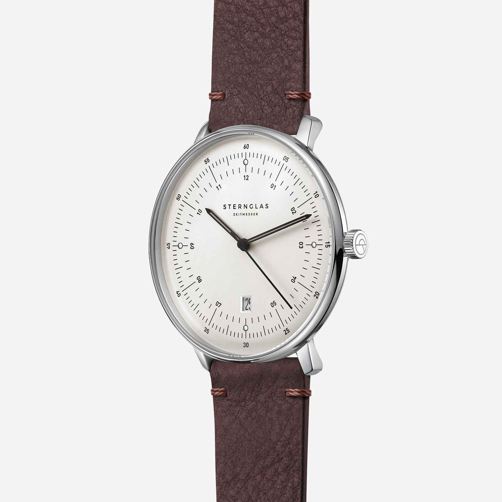 sternglas-hamburg-quarzuhr-herren-42-mm-silber-mit-lederband-20-mm image 3