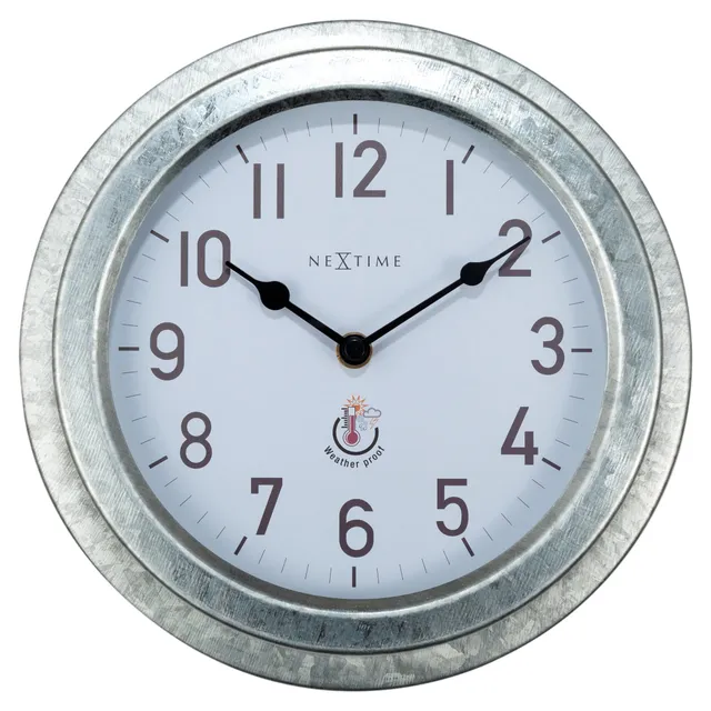 nextime-poppy-outdoor-wanduhr-22cm-wetterfest-metall-galvanized-wei-silber image 1