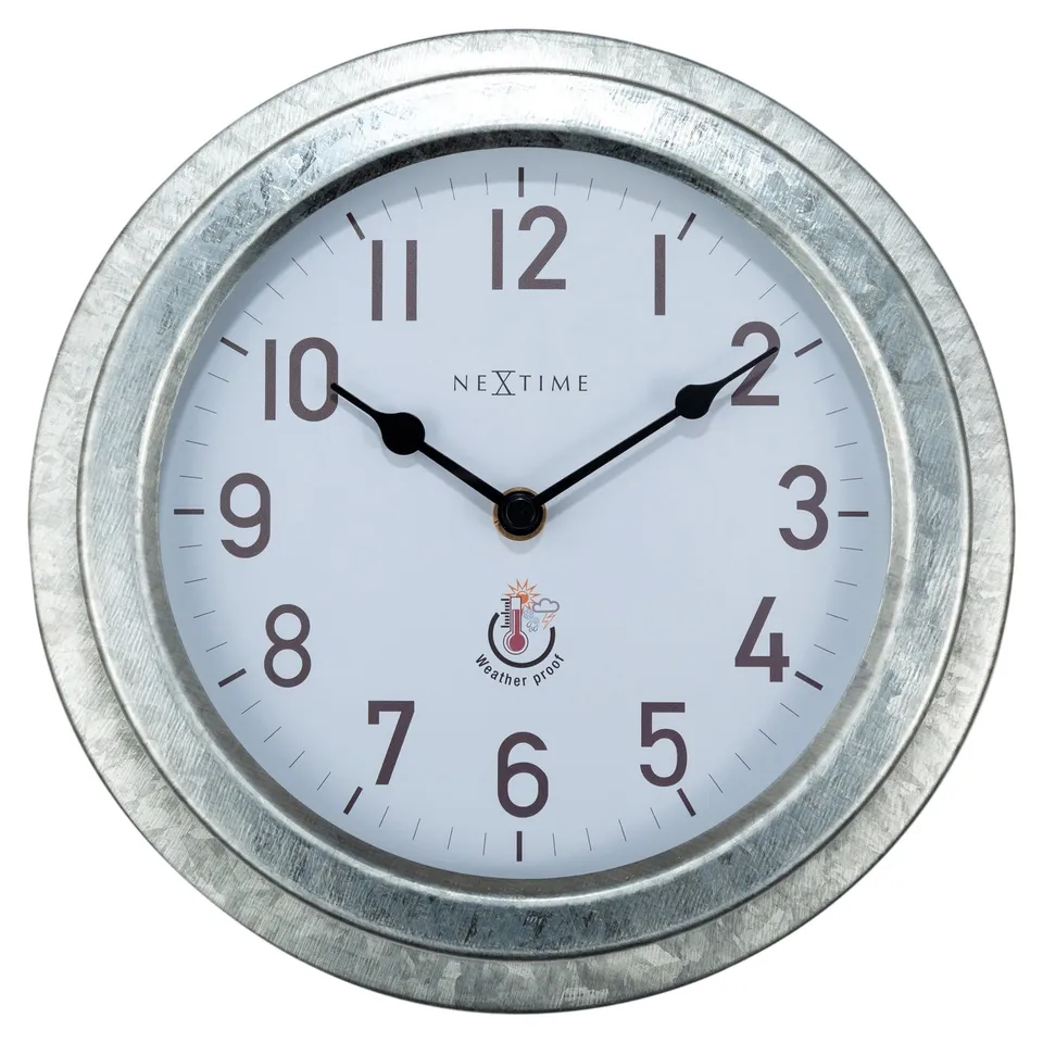 nextime-poppy-outdoor-wanduhr-22cm-wetterfest-metall-galvanized-wei-silber image 1