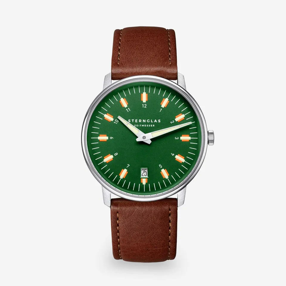 sternglas-egor-herrenuhr-dunkelgr-n-38-mm-leder image 1