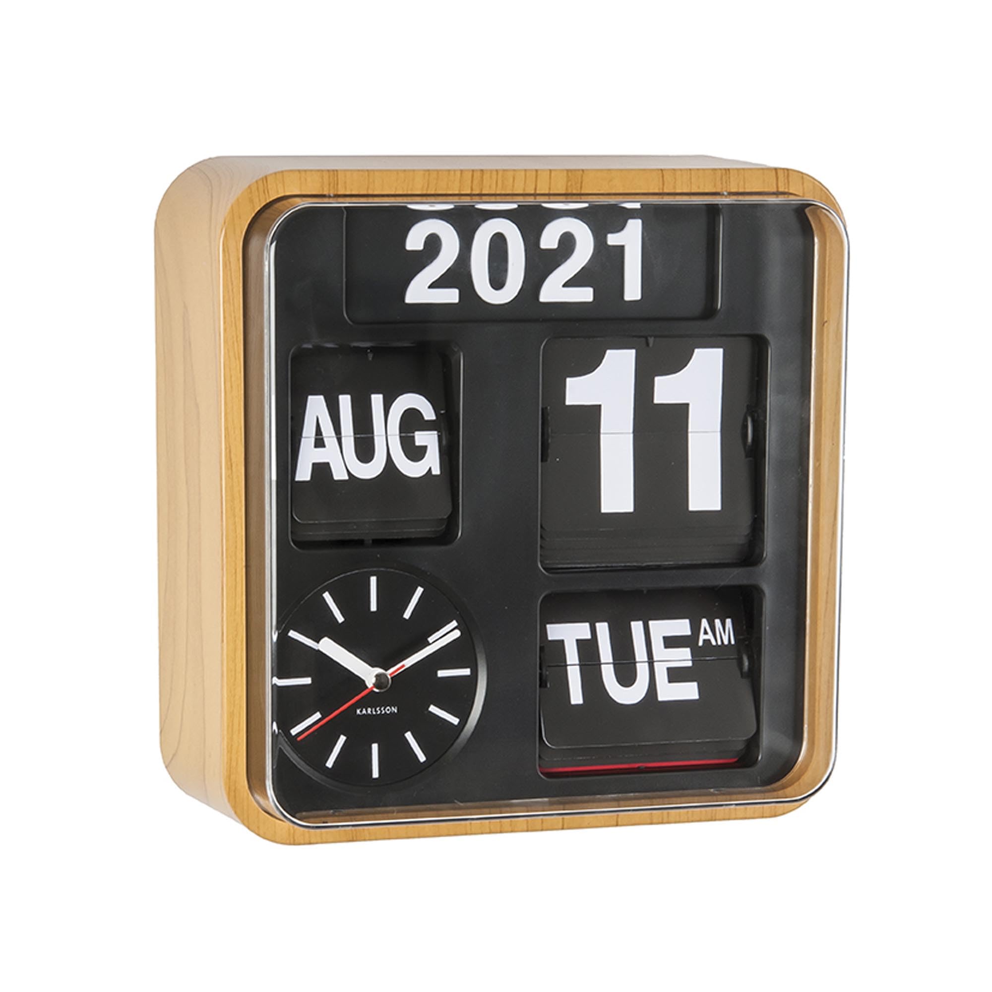 karlsson-mini-flip-wanduhr-bambus-24x24x10-cm-mit-datum image 1