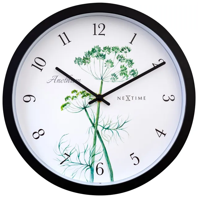 nextime-anethium-outdoor-wanduhr-30-5-cm-schwarz-wetterfest-mit-dill-aquarell image 1