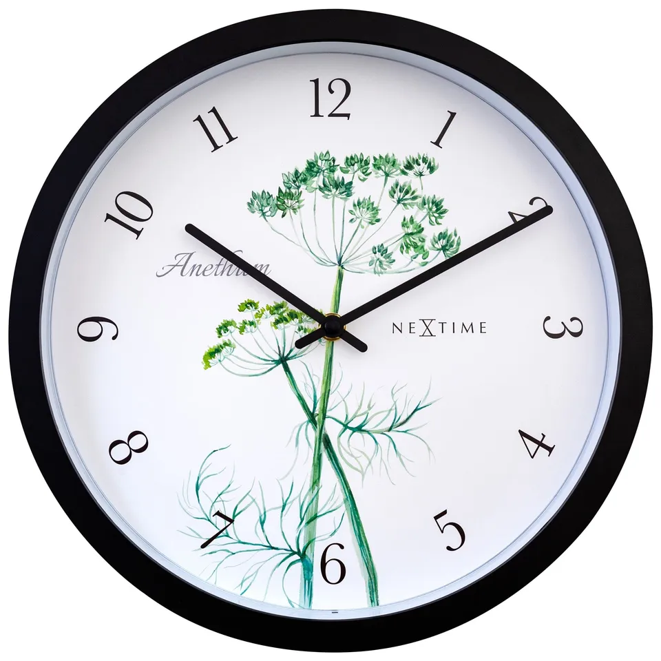 nextime-anethium-outdoor-wanduhr-30-5-cm-schwarz-wetterfest-mit-dill-aquarell image 1