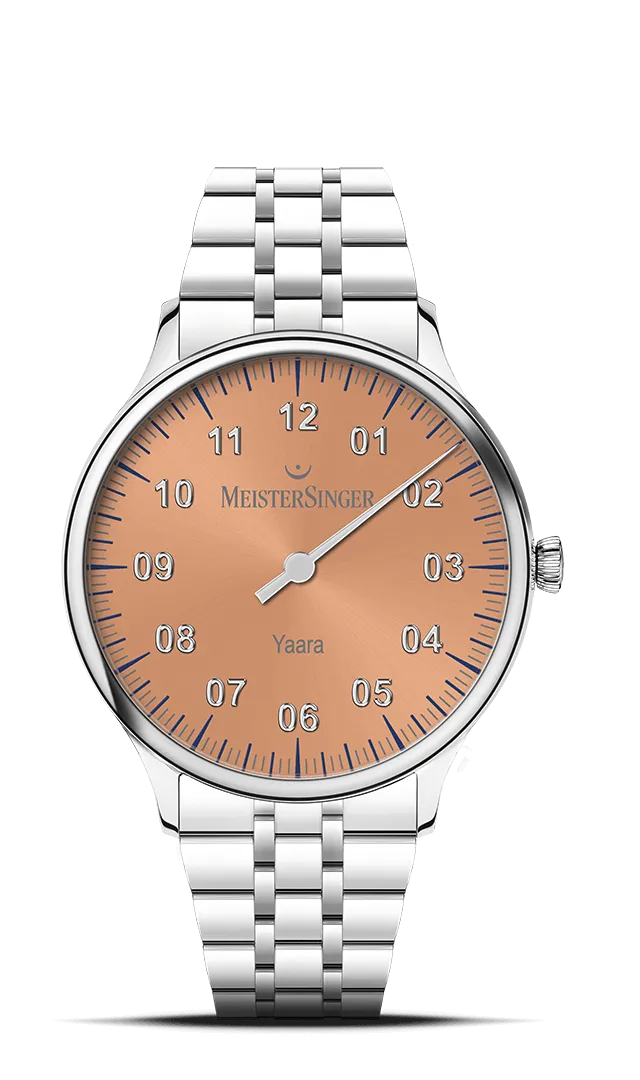 meistersinger-yaara-einzeiger-armbanduhr-lachs-mit-silber image 1