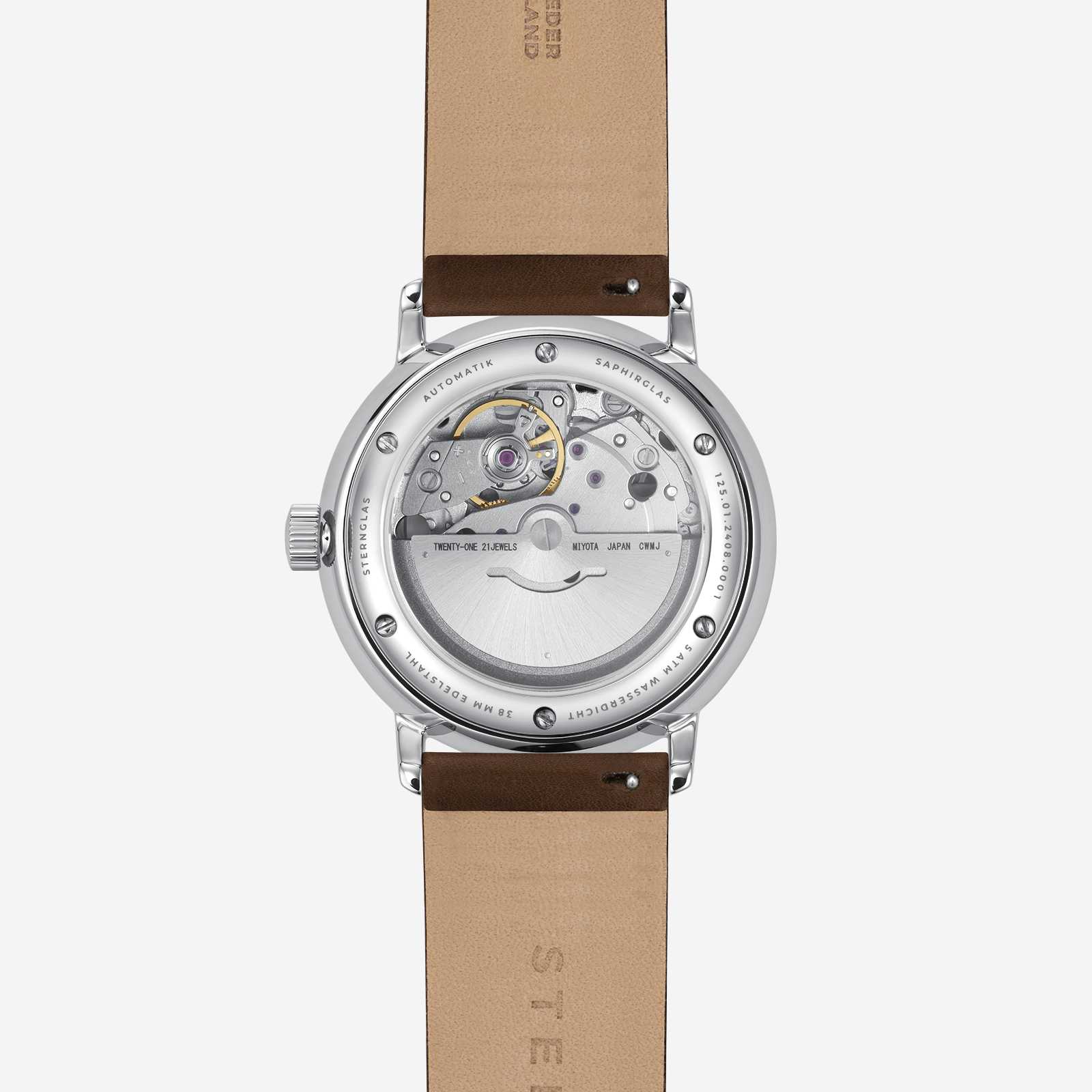 sternglas-naos-automatik-armbanduhr-38-mm-wei-silber-leder-sichtboden image 7