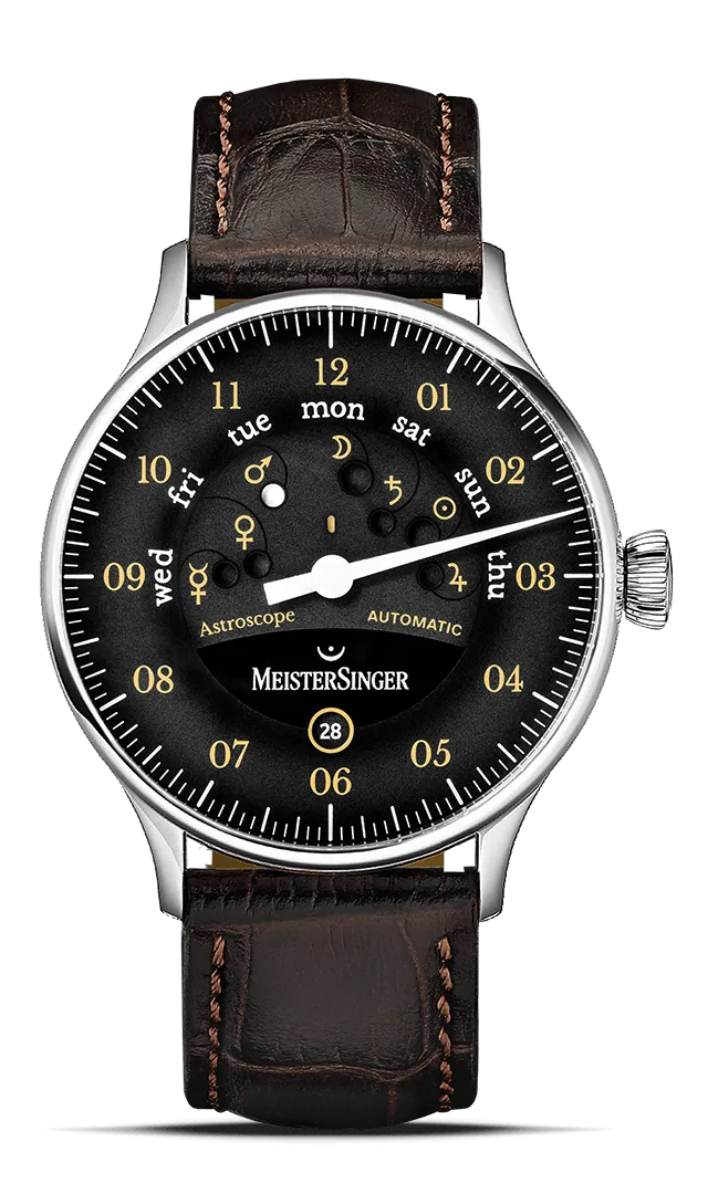meistersinger-astroscope-schwarz-mit-old-radium-einzeigeruhr image 1