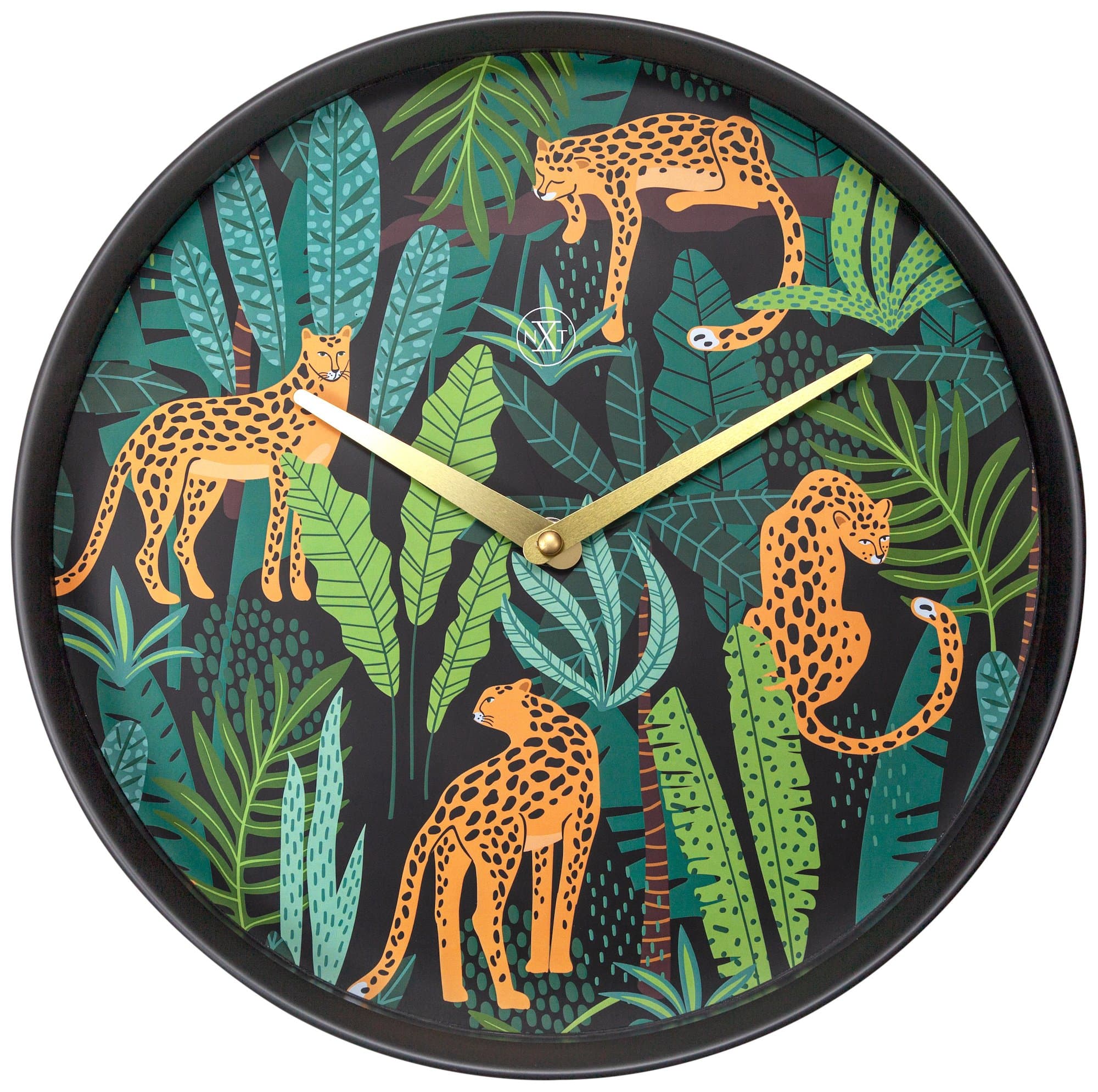 nextime-urban-jungle-wanduhr-30-cm-kunststoff-leopard-schwarz-gold image 1