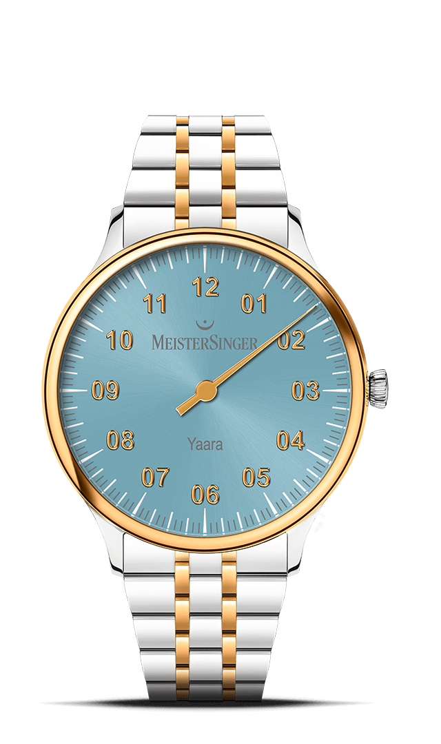 meistersinger-yaara-einzeiger-armbanduhr-eisblau-mit-gold image 1