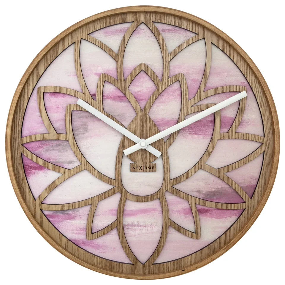 nextime-lotus-wanduhr-40-cm-pink-holz-silent-lotus-design image 1