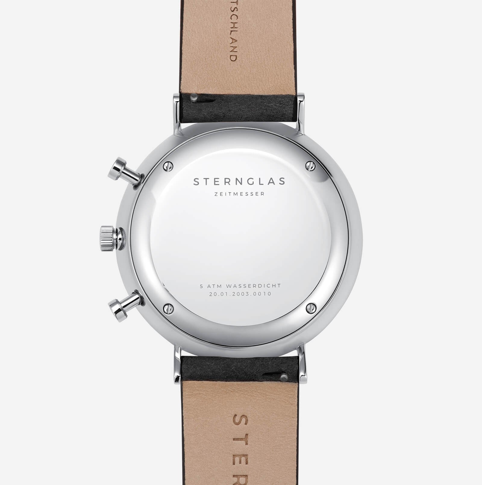 sternglas-chrono-herrenuhr-schwarz-43-mm-leder-saphirglas image 4
