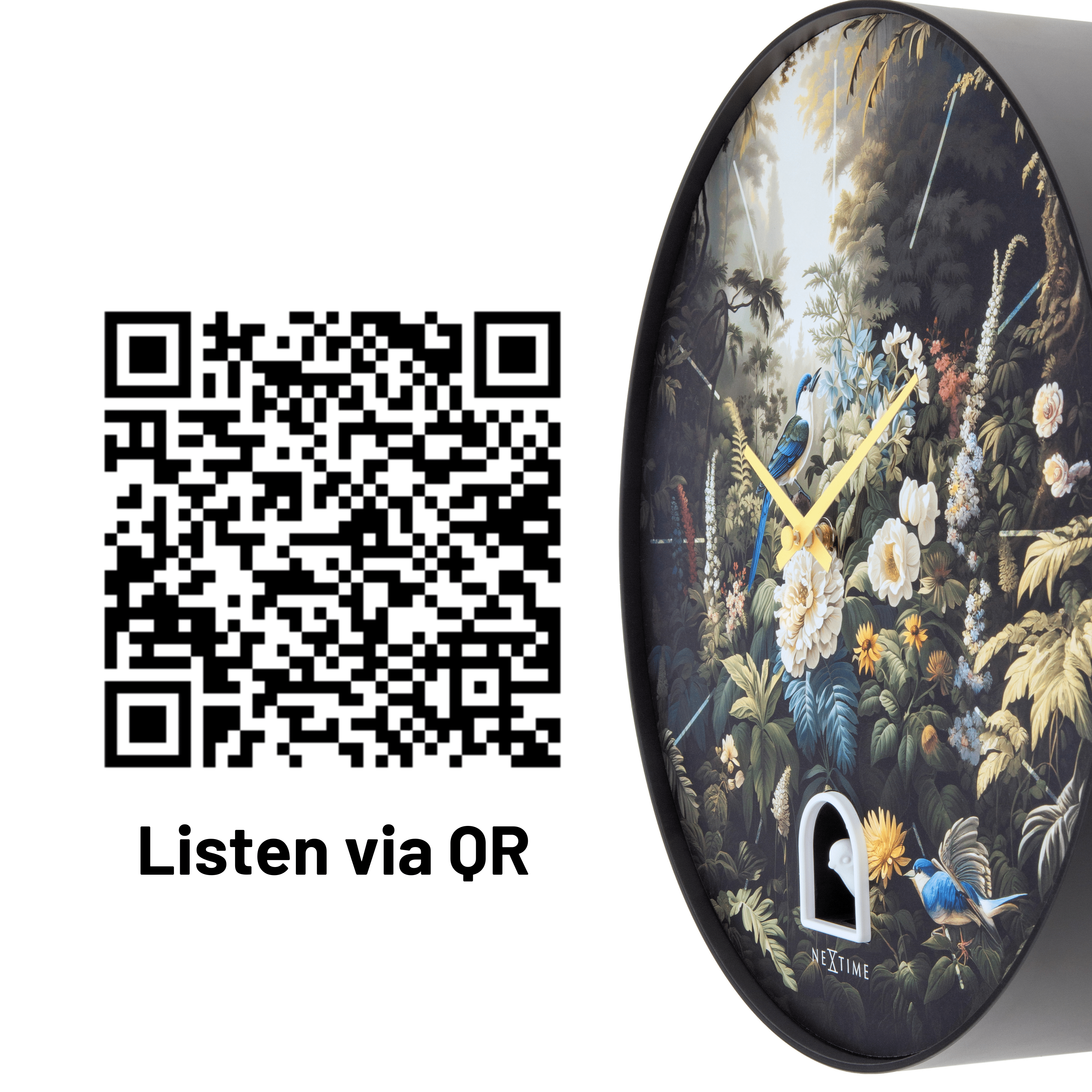 nextime-vanity-cuckoo-wanduhr-30-cm-schwarz-kuckucksuhr-mit-vogelgesang-blumenzi image 8