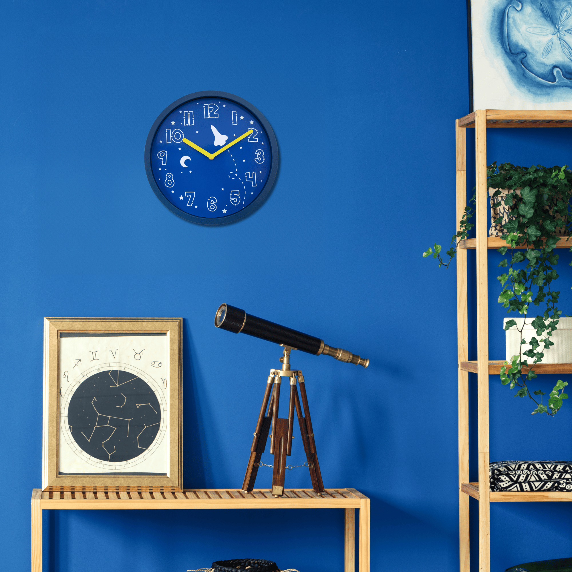 nextime-stellar-kinder-wanduhr-30-cm-weltraum-design-blau-kunststoff image 5