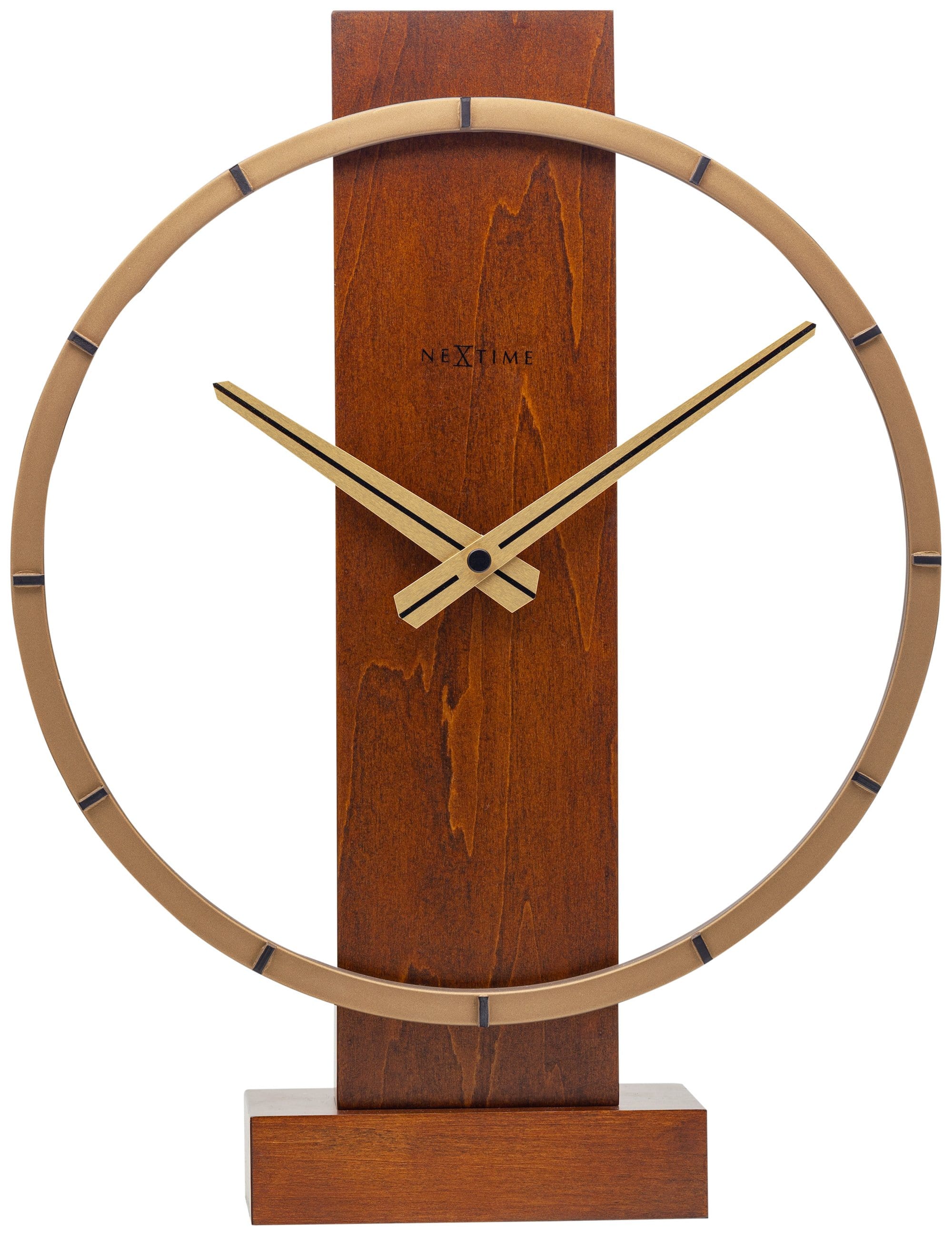 nextime-carl-small-tisch-wanduhr-34x27cm-holz-braun-stahl-gold-lautlos image 1