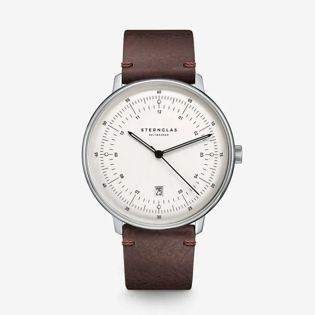 sternglas-hamburg-quarzuhr-herren-42-mm-silber-mit-lederband-20-mm image 1
