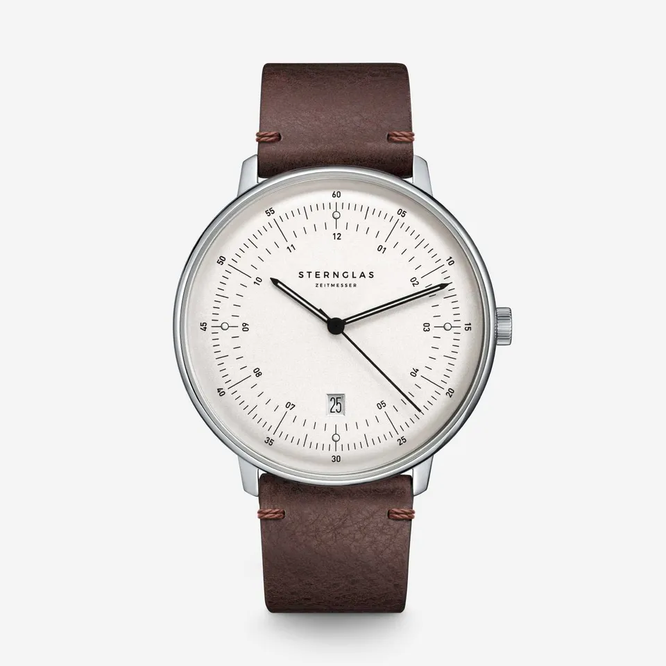 sternglas-hamburg-quarzuhr-herren-42-mm-silber-mit-lederband-20-mm image 1