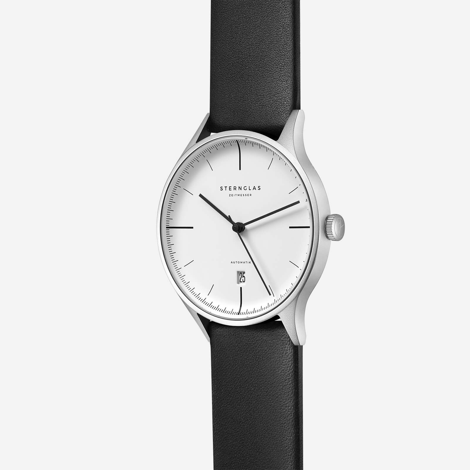 sternglas-asthet-armbanduhr-automatik-40-mm-wei-sandgestrahlt-superflach image 3