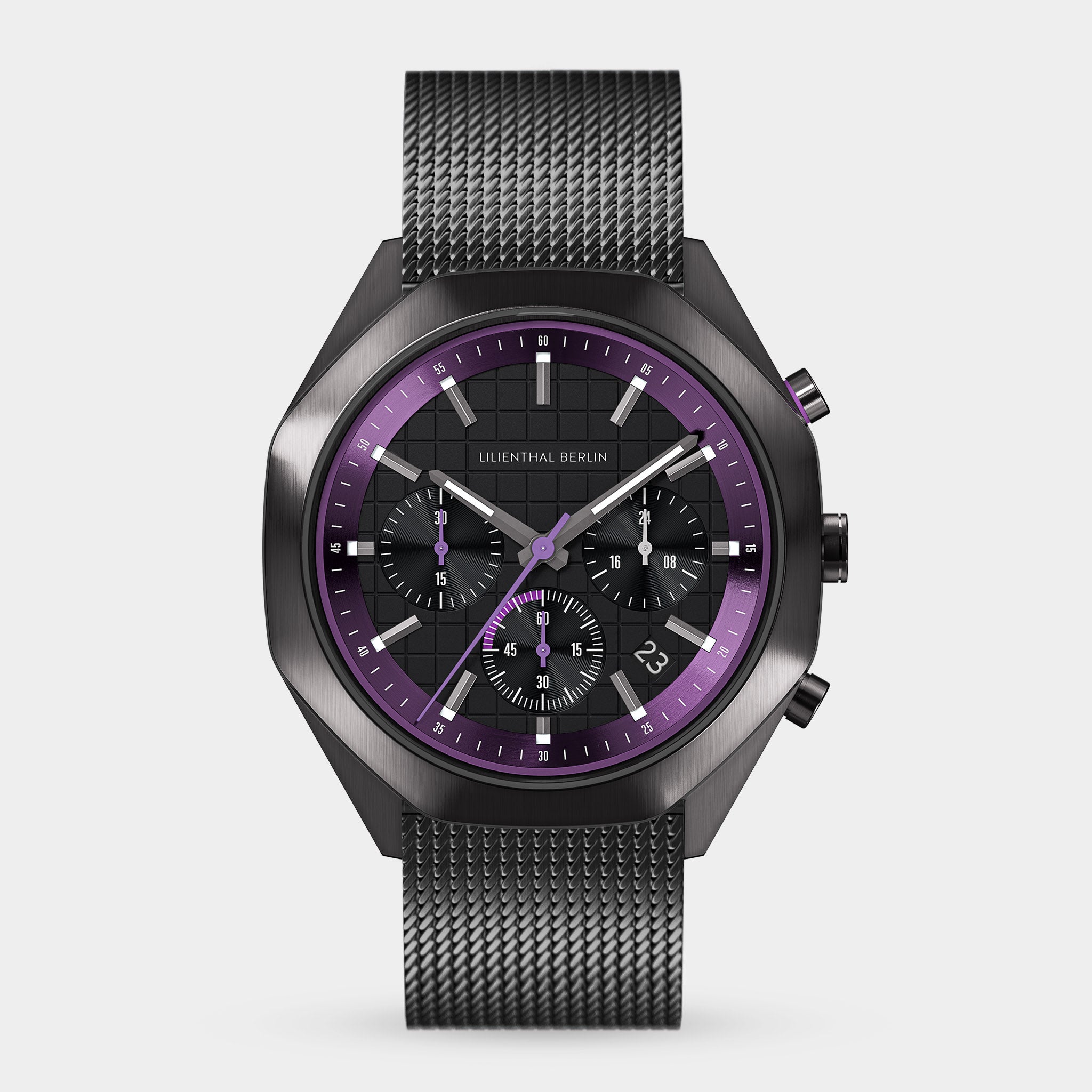 lilienthal-berlin-octachrono-chronograph-dark-silver-purple-mit-meshband image 1