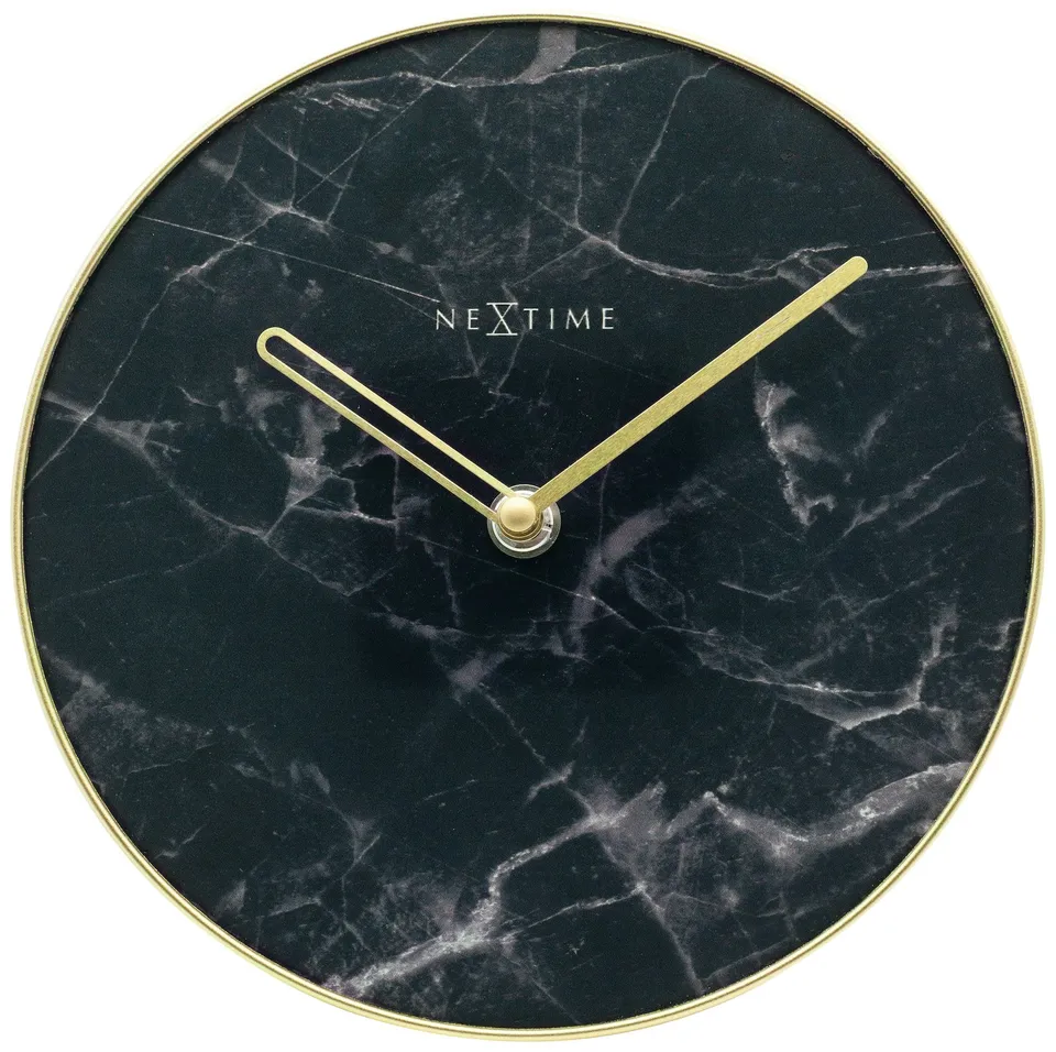 nextime-marble-table-tischuhr-20cm-glas-schwarz-marmor-gold image 1