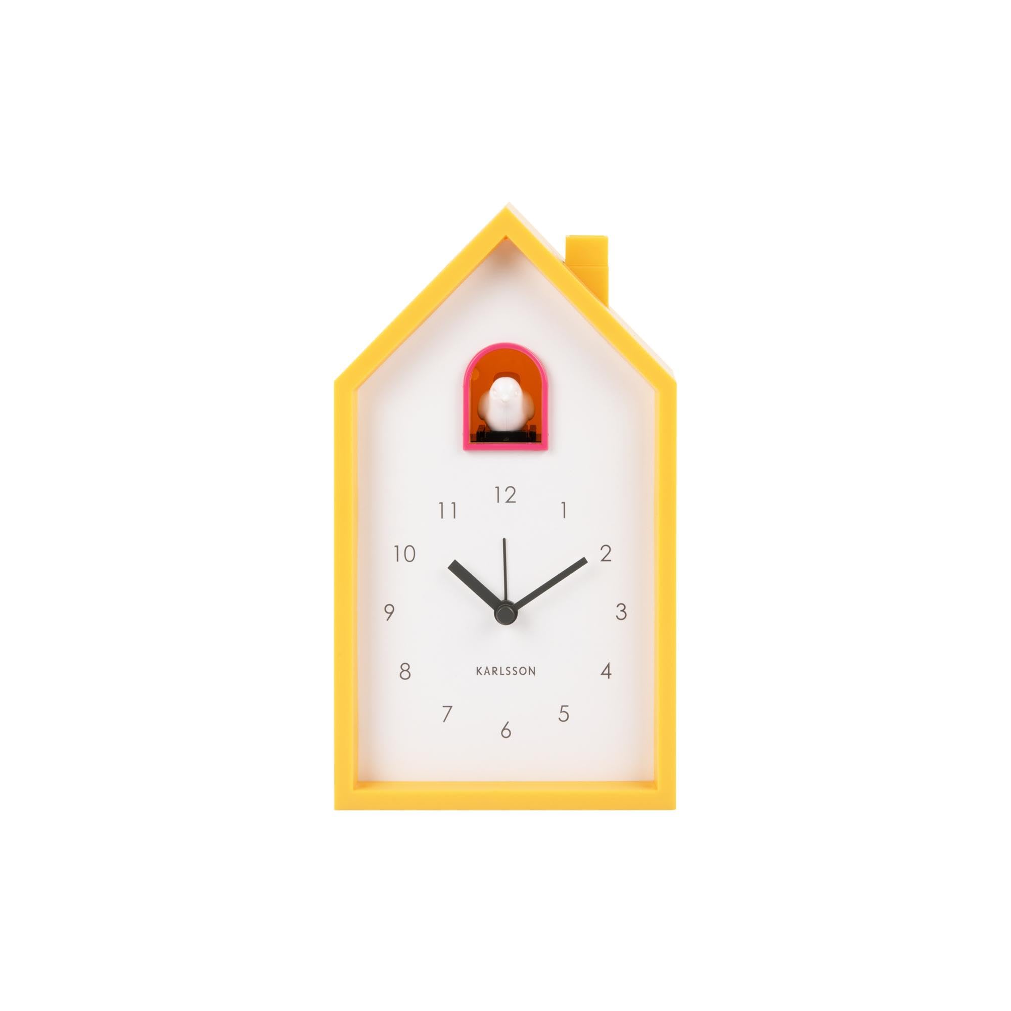 karlsson-modern-cuckoo-wecker-leuchtendes-gelb-6x12x20-cm image 1