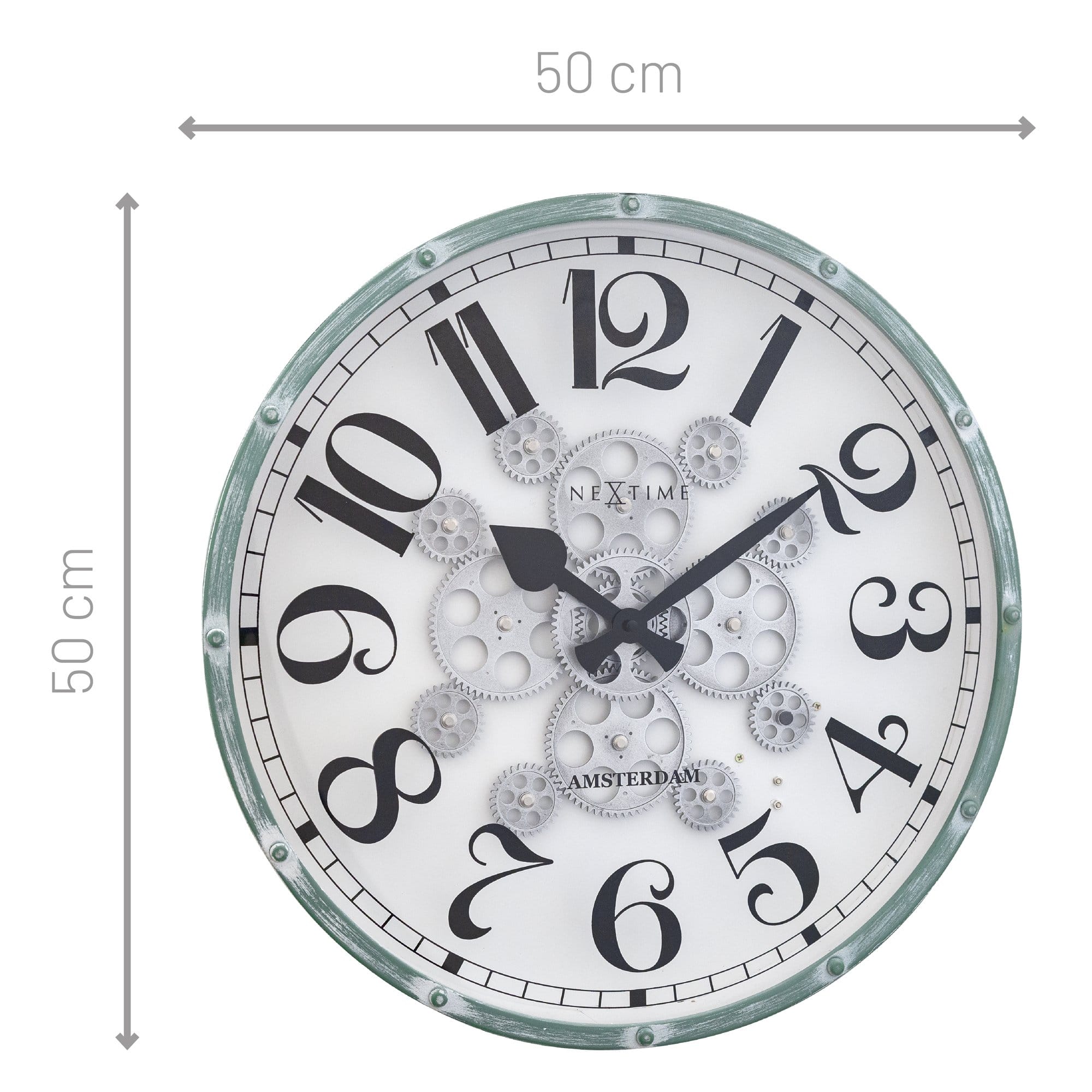 nextime-henry-wanduhr-mit-beweglichen-zahnr-dern-50-cm-vintage-gr-n image 8