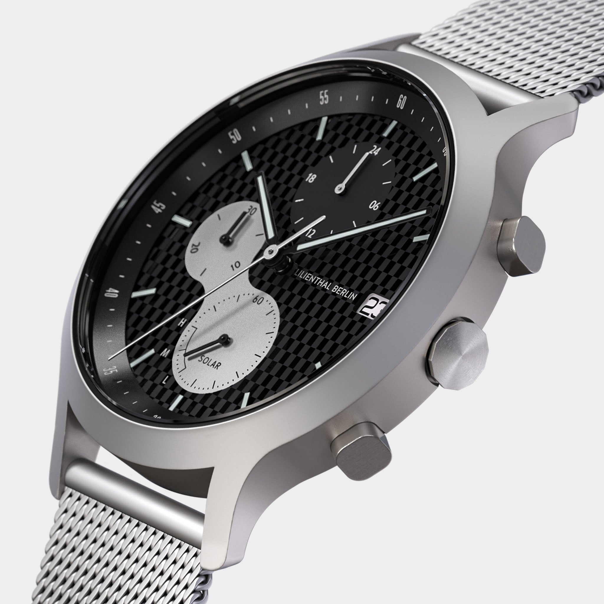 lilienthal-berlin-chronograph-solar-edition-iii-carbon-armbanduhr-mit-meshband image 2