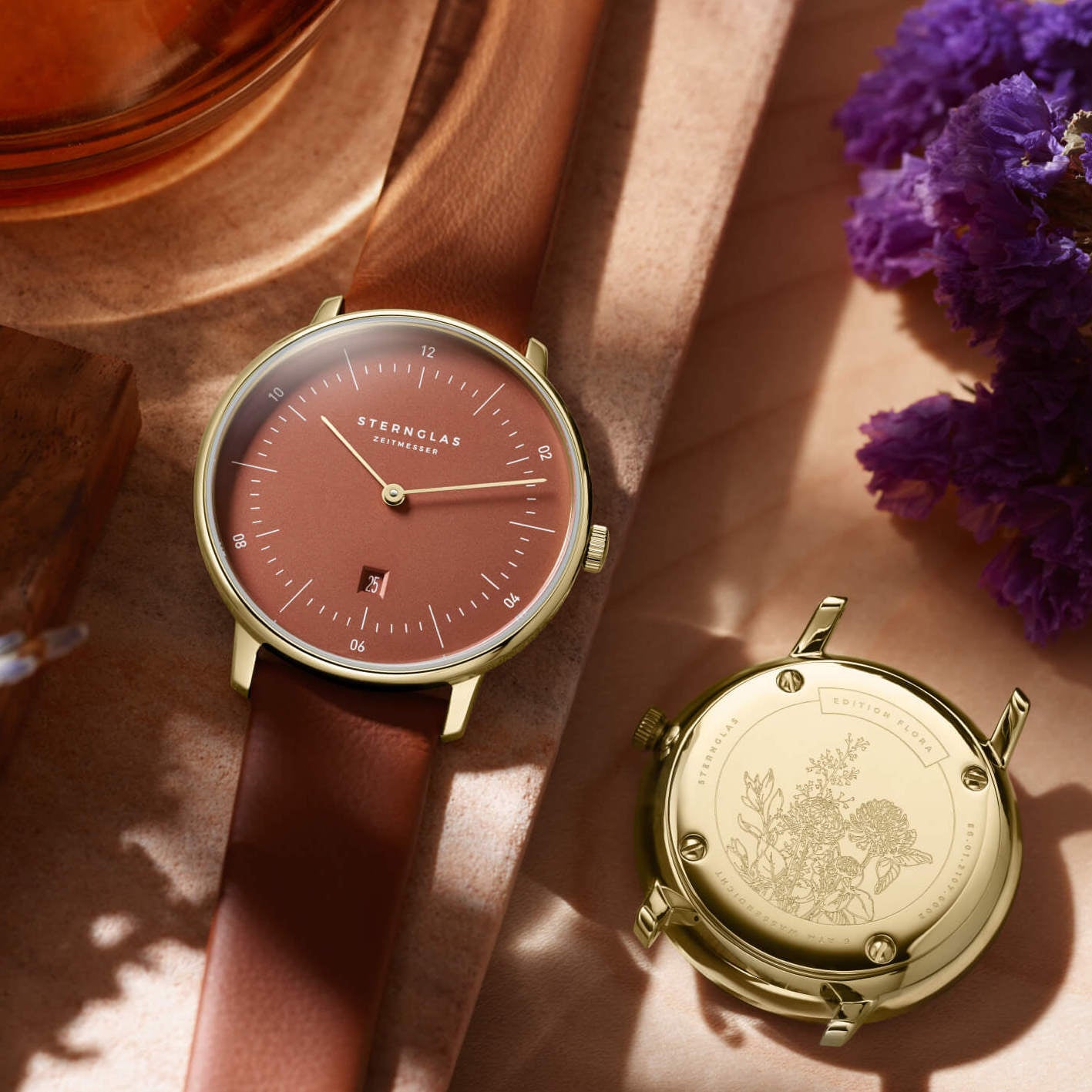 sternglas-naos-xs-edition-flora-damenuhr-33mm-terracotta-leder image 4