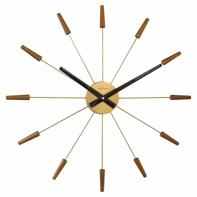 nextime-plug-inn-wanduhr-58-cm-edelstahl-holz-lautlos-designer image 1