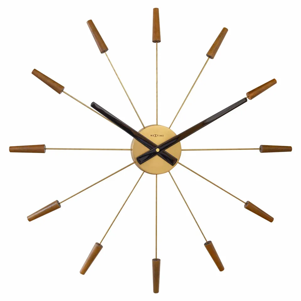 nextime-plug-inn-wanduhr-58-cm-edelstahl-holz-lautlos-designer image 1