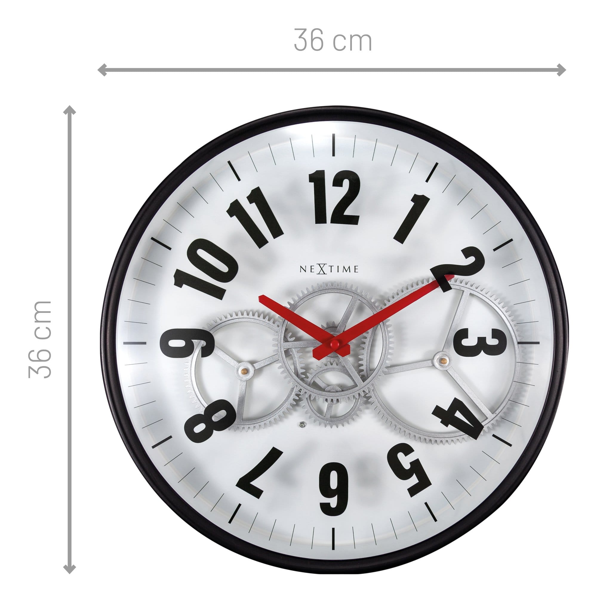 nextime-modern-gear-clock-36-cm-metall-glas-bewegliche-zahnr-der-wanduhr-schwarz image 5