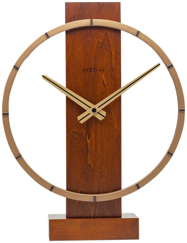 nextime-carl-small-tisch-wanduhr-34x27cm-holz-braun-stahl-gold-lautlos image 1