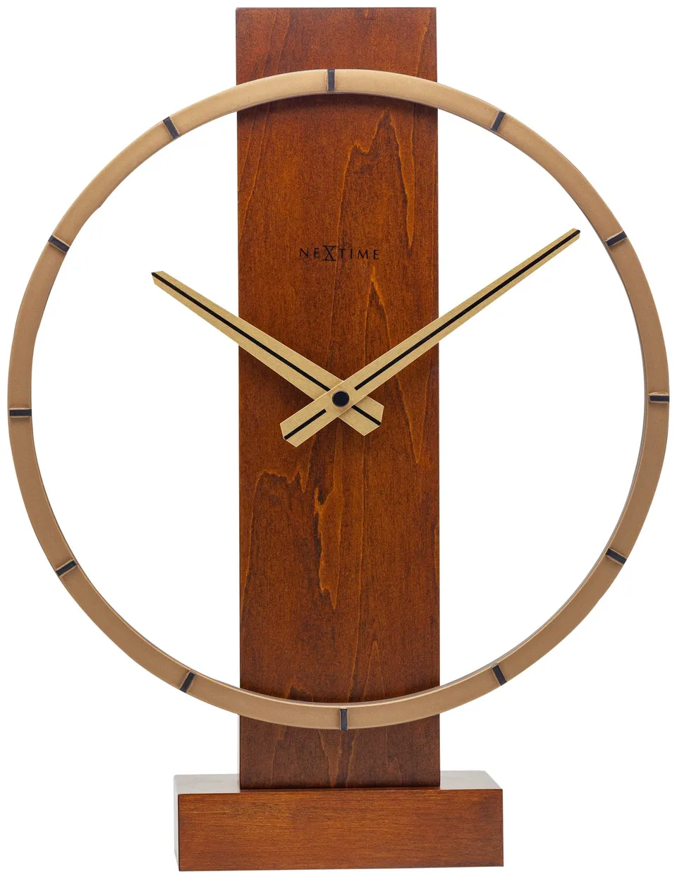 nextime-carl-small-tisch-wanduhr-34x27cm-holz-braun-stahl-gold-lautlos image 1