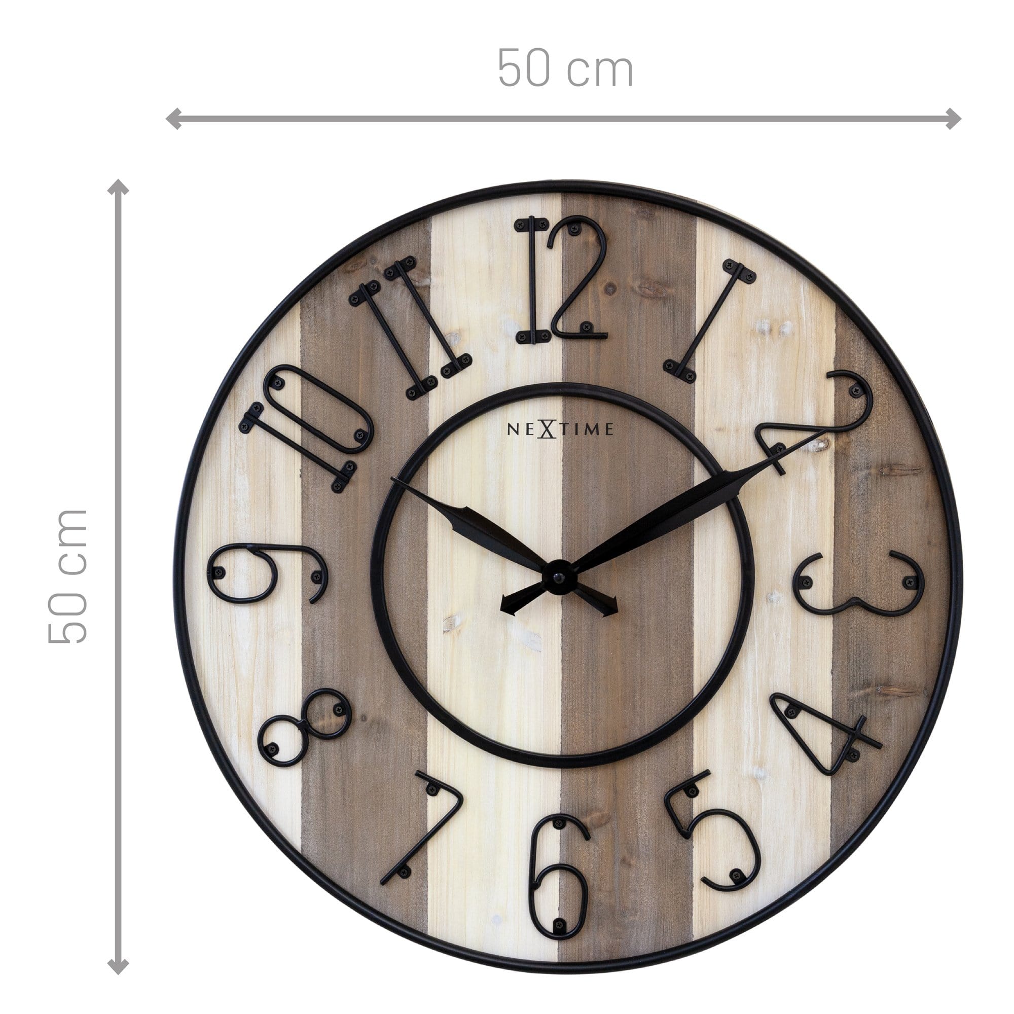 nextime-oxford-wanduhr-50-cm-lautlos-holz-metall-hellbraun-creme image 6
