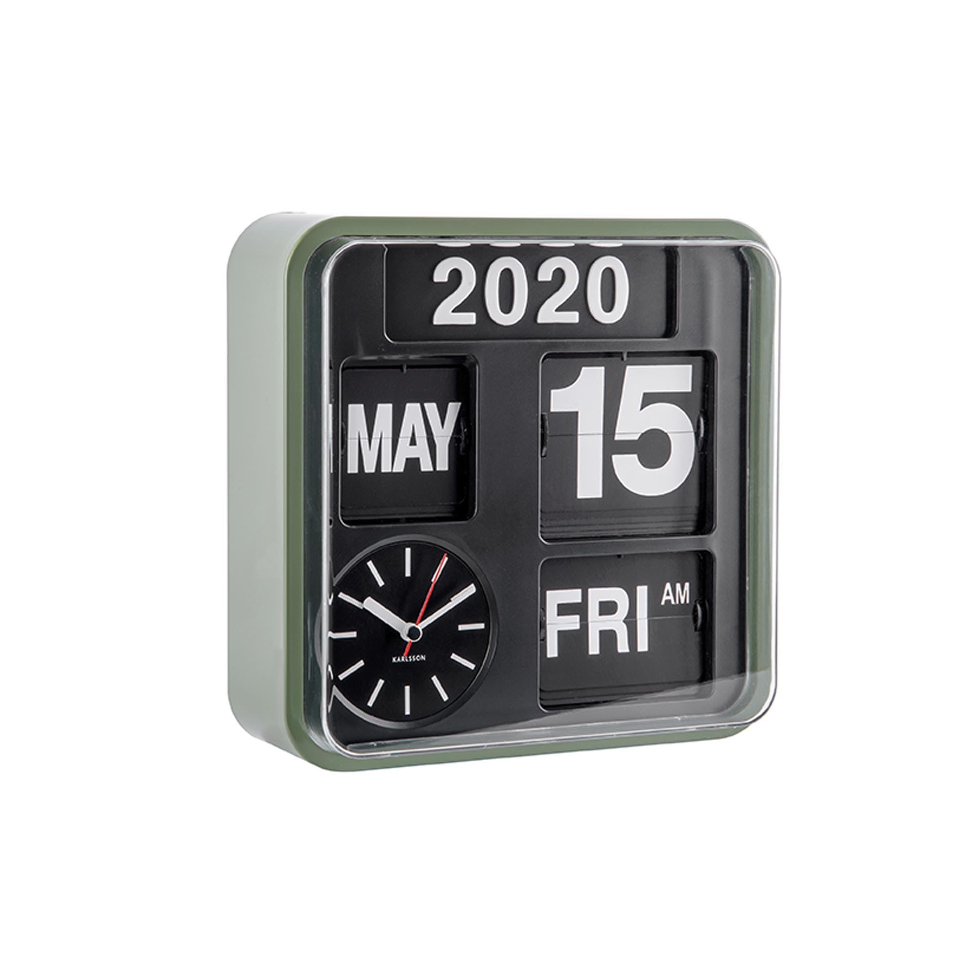 karlsson-wanduhr-mini-flip-gr-n-schwarz-24x24x10cm-mit-datum image 1