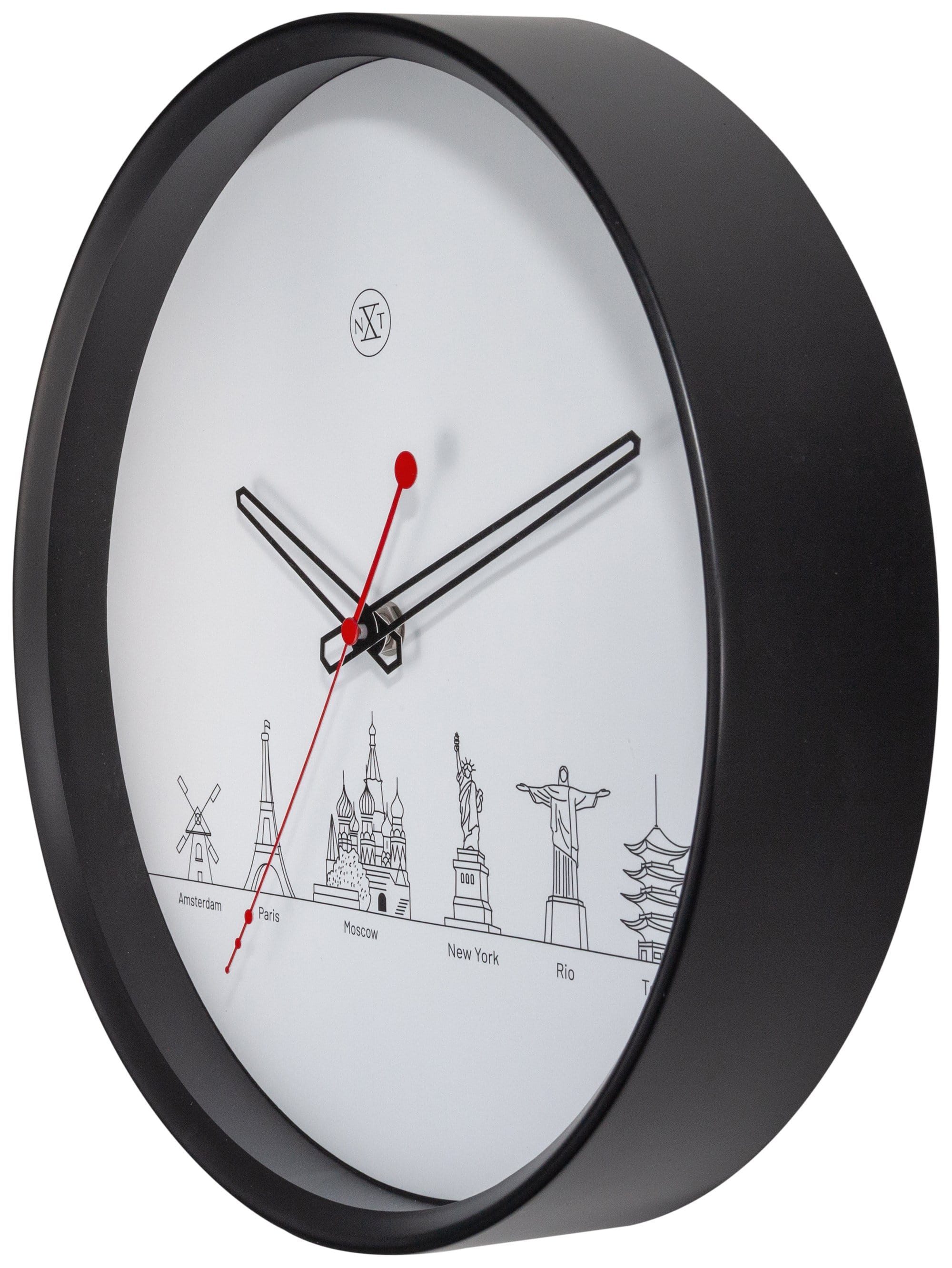nextime-worldtour-wanduhr-30cm-kunststoff-schwarz-wei-lautlos image 4