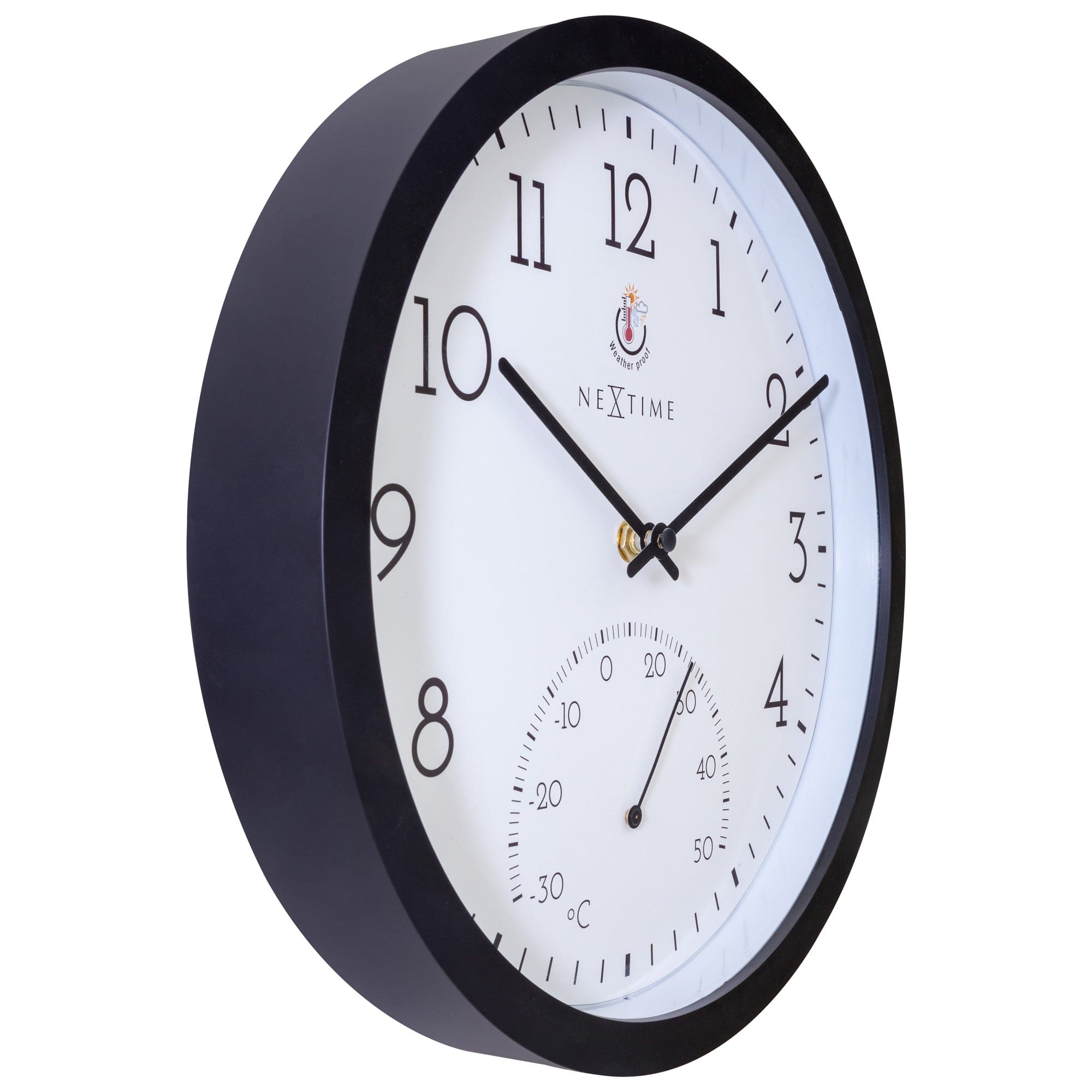 nextime-marigold-outdoor-wanduhr-30-5-cm-mit-thermometer-schwarz-wei-wetterfest image 2