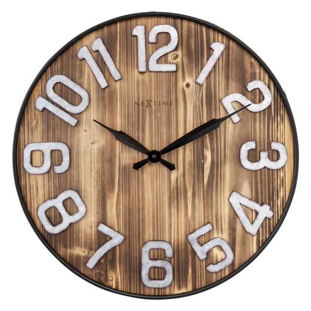 nextime-aberdeen-wanduhr-50-cm-holz-metall-braun image 1