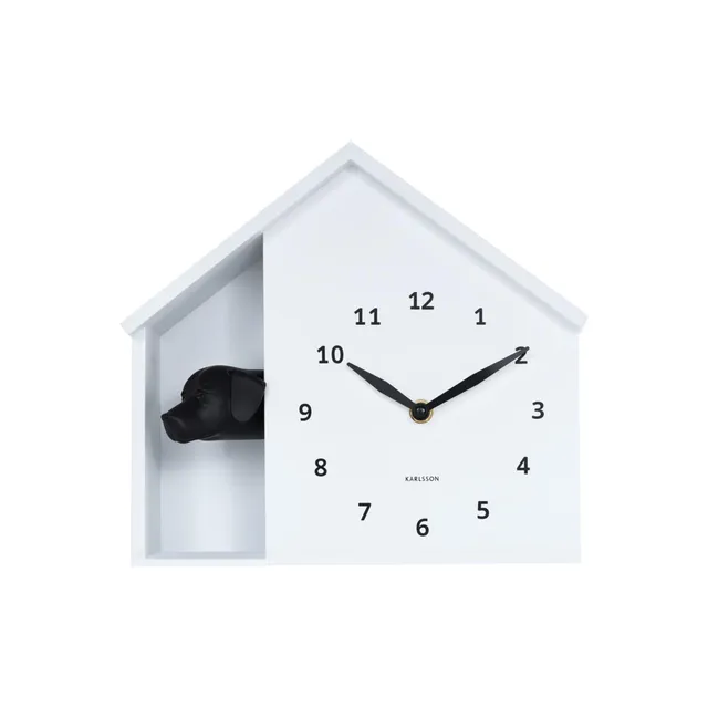 karlsson-peeking-doggy-wanduhr-wei-24-9x24-9x27-cm-mit-hund-und-stundensignal image 1