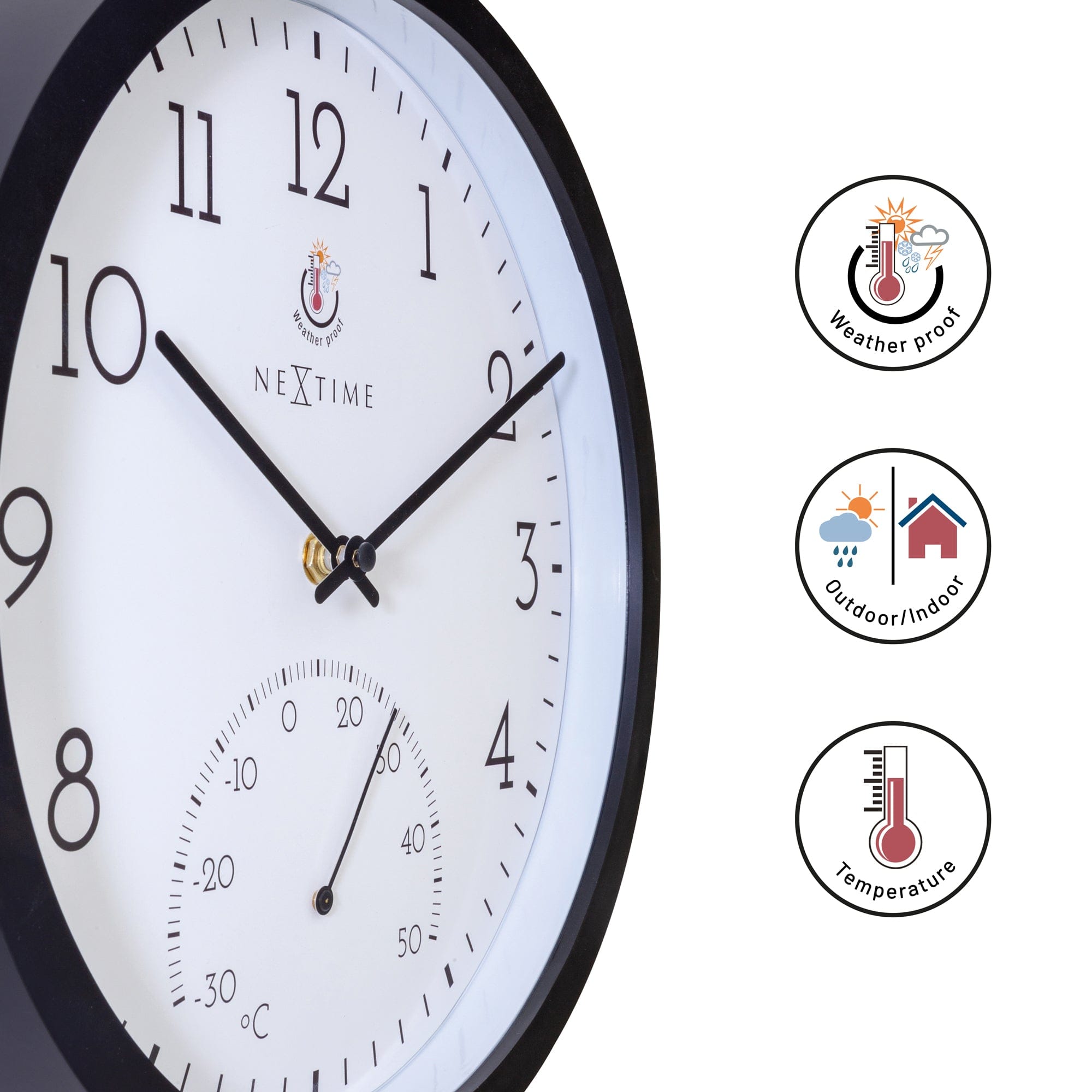 nextime-marigold-outdoor-wanduhr-30-5-cm-mit-thermometer-schwarz-wei-wetterfest image 7