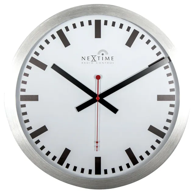 nextime-station-radio-controlled-stripe-wanduhr-35-cm-aluminium-wei image 1