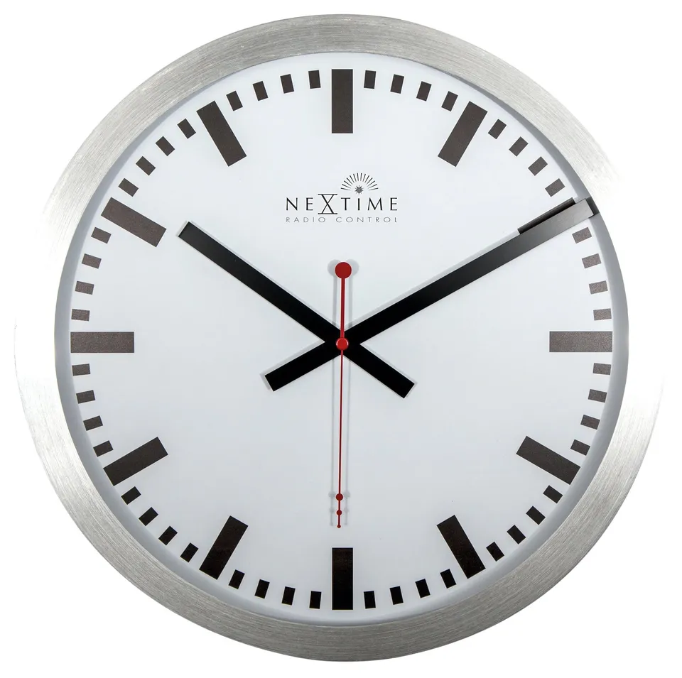 nextime-station-radio-controlled-stripe-wanduhr-35-cm-aluminium-wei image 1