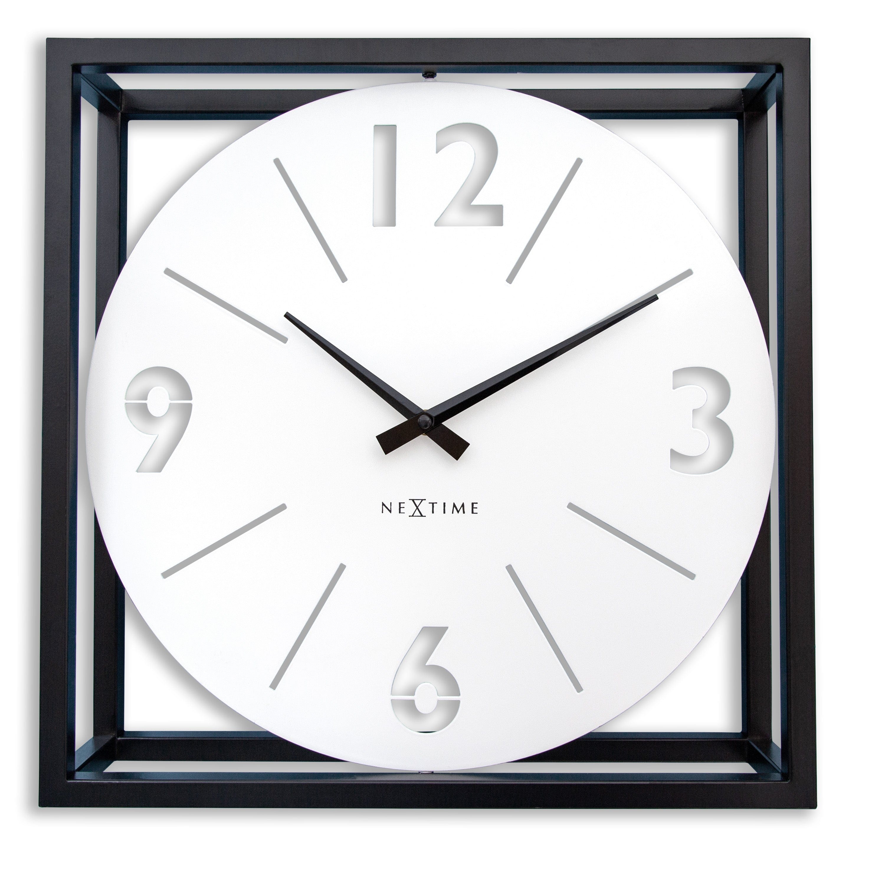 nextime-time-frame-tisch-wanduhr-40-x-40-x-9-5-cm-metall-schwarz-wei-drehbar image 1