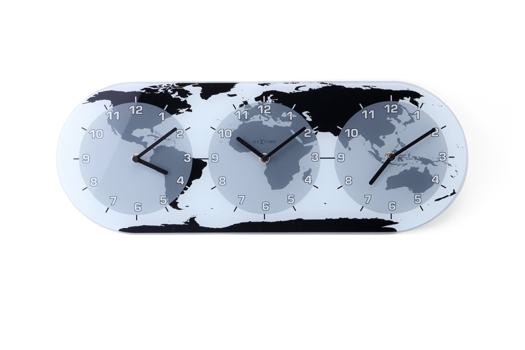 nextime-mondial-weltzeituhr-glas-50-x-18-6-cm-3-zeitzonen-schwarz image 1