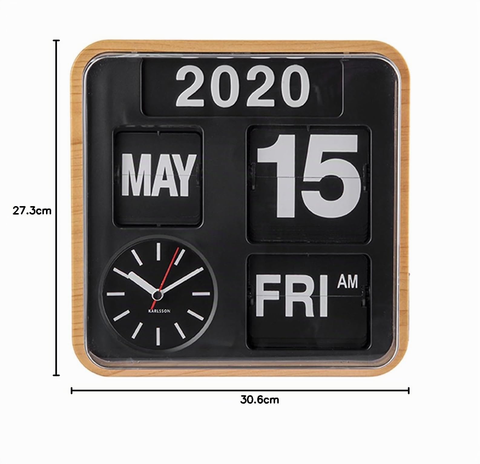karlsson-mini-flip-wanduhr-bambus-24x24x10-cm-mit-datum image 3
