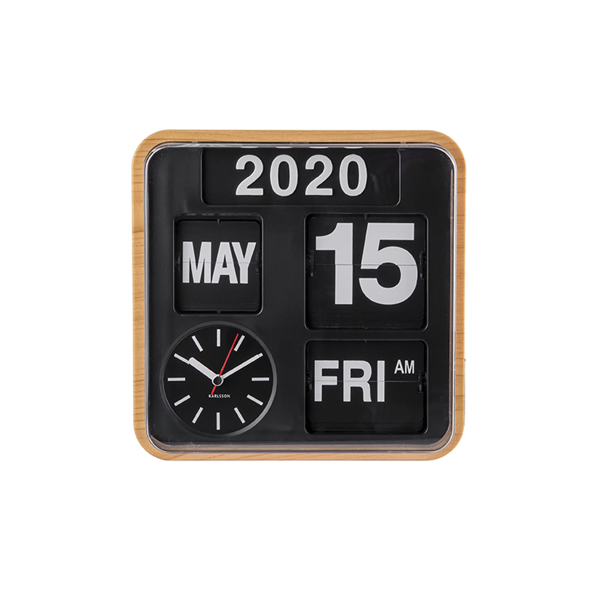 karlsson-mini-flip-wanduhr-bambus-24x24x10-cm-mit-datum image 2