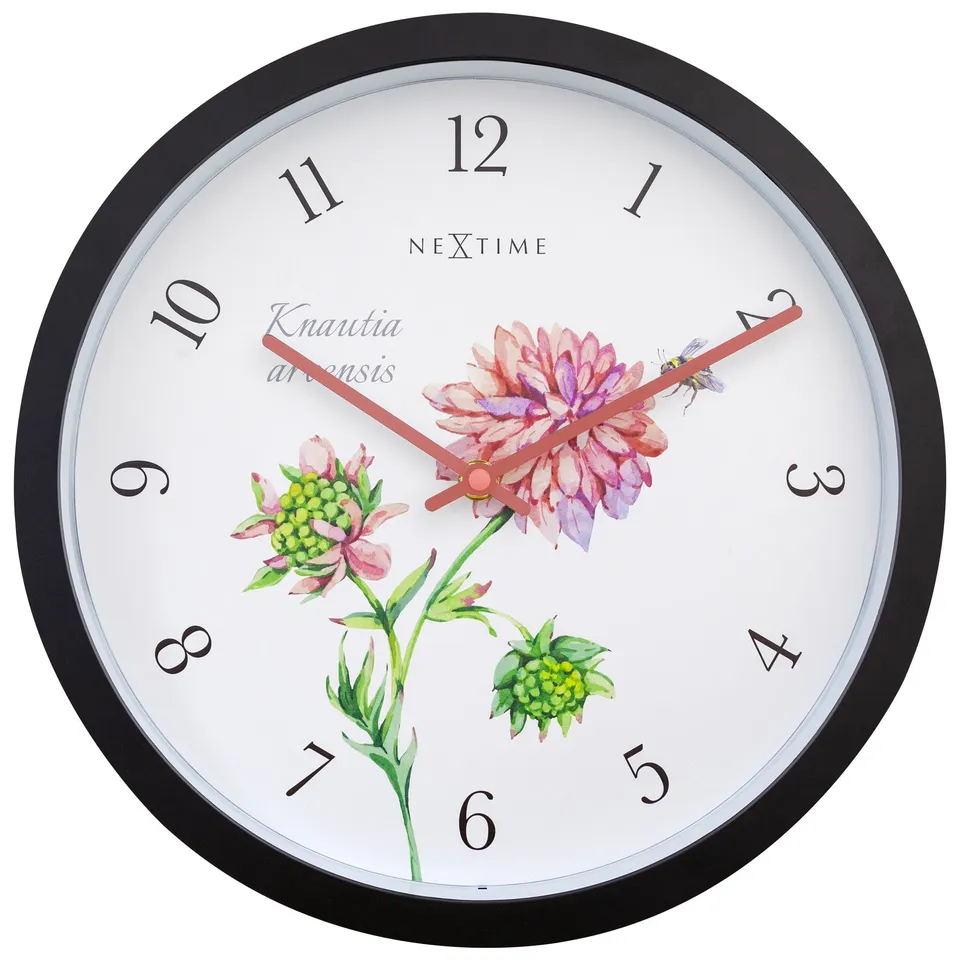 nextime-knautia-wetterfeste-outdoor-wanduhr-30-5-cm-schwarz-mit-vintage-blumen image 1