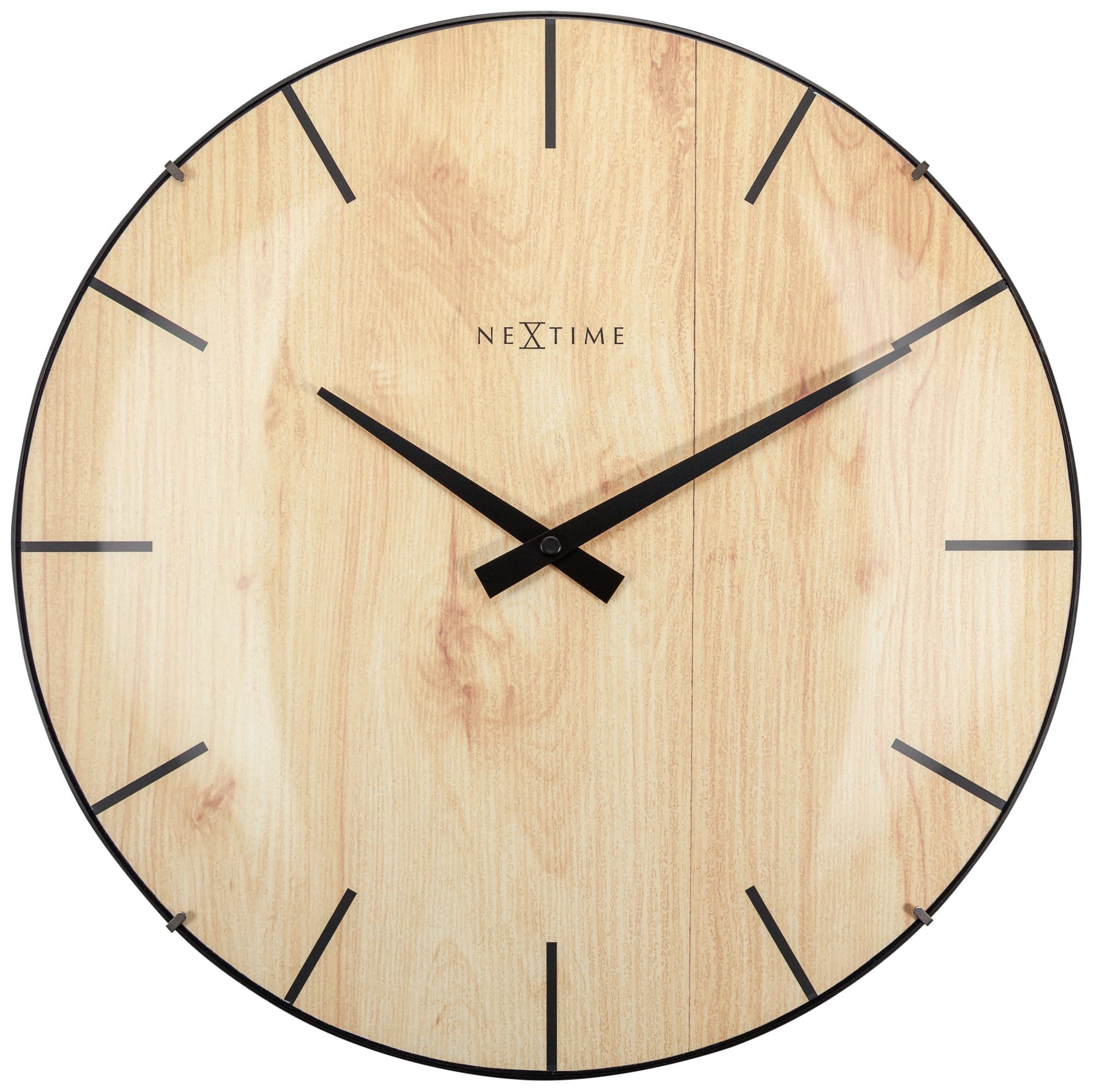 nextime-edge-wood-dome-wanduhr-35-cm-glas-holzprint image 1